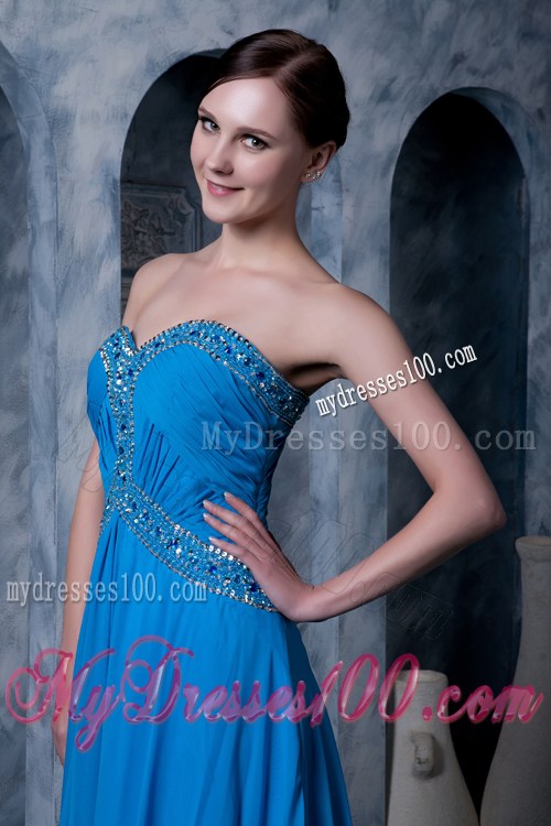 Affordable Sky Blue Empire Sweetheart Brush Train Beading Prom Dress