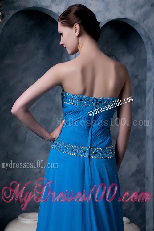 Affordable Sky Blue Empire Sweetheart Brush Train Beading Prom Dress