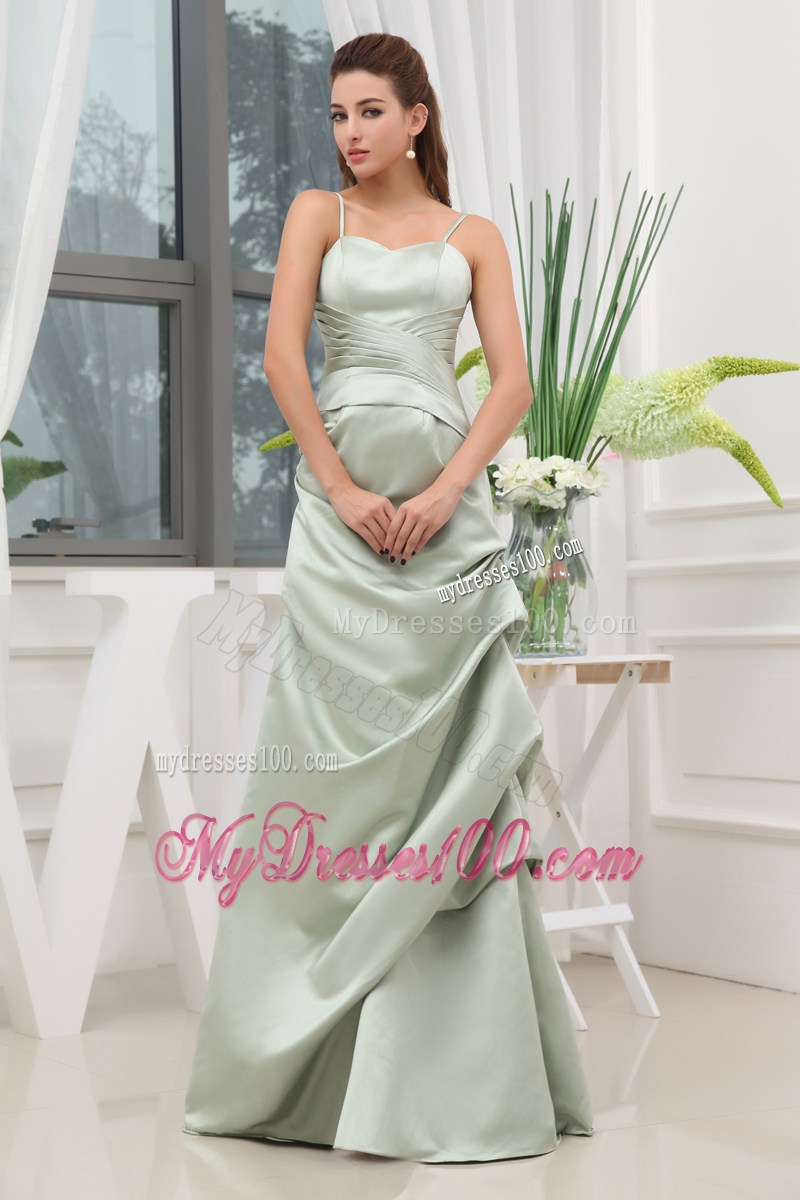 Spaghetti Straps A-line Ruching Long Prom Dress