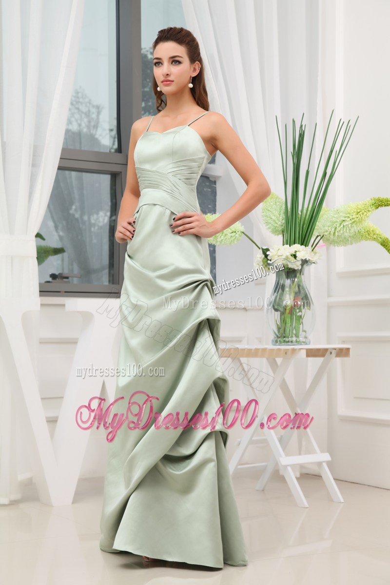 Spaghetti Straps A-line Ruching Long Prom Dress