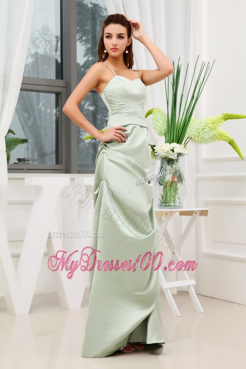 Spaghetti Straps A-line Ruching Long Prom Dress