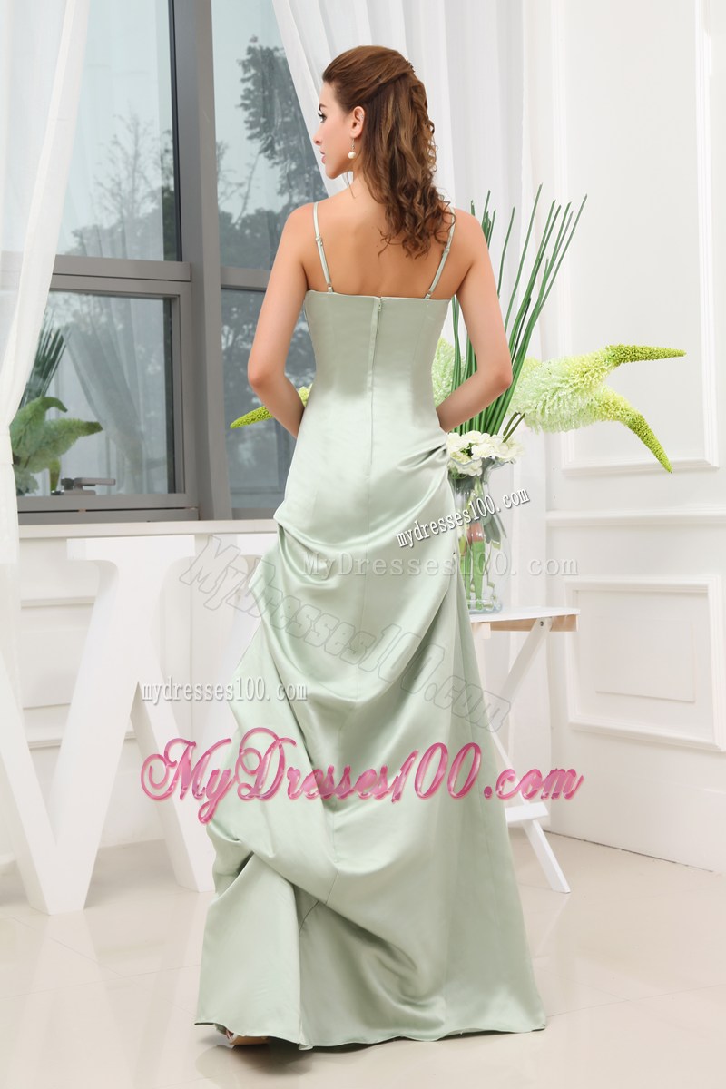Spaghetti Straps A-line Ruching Long Prom Dress
