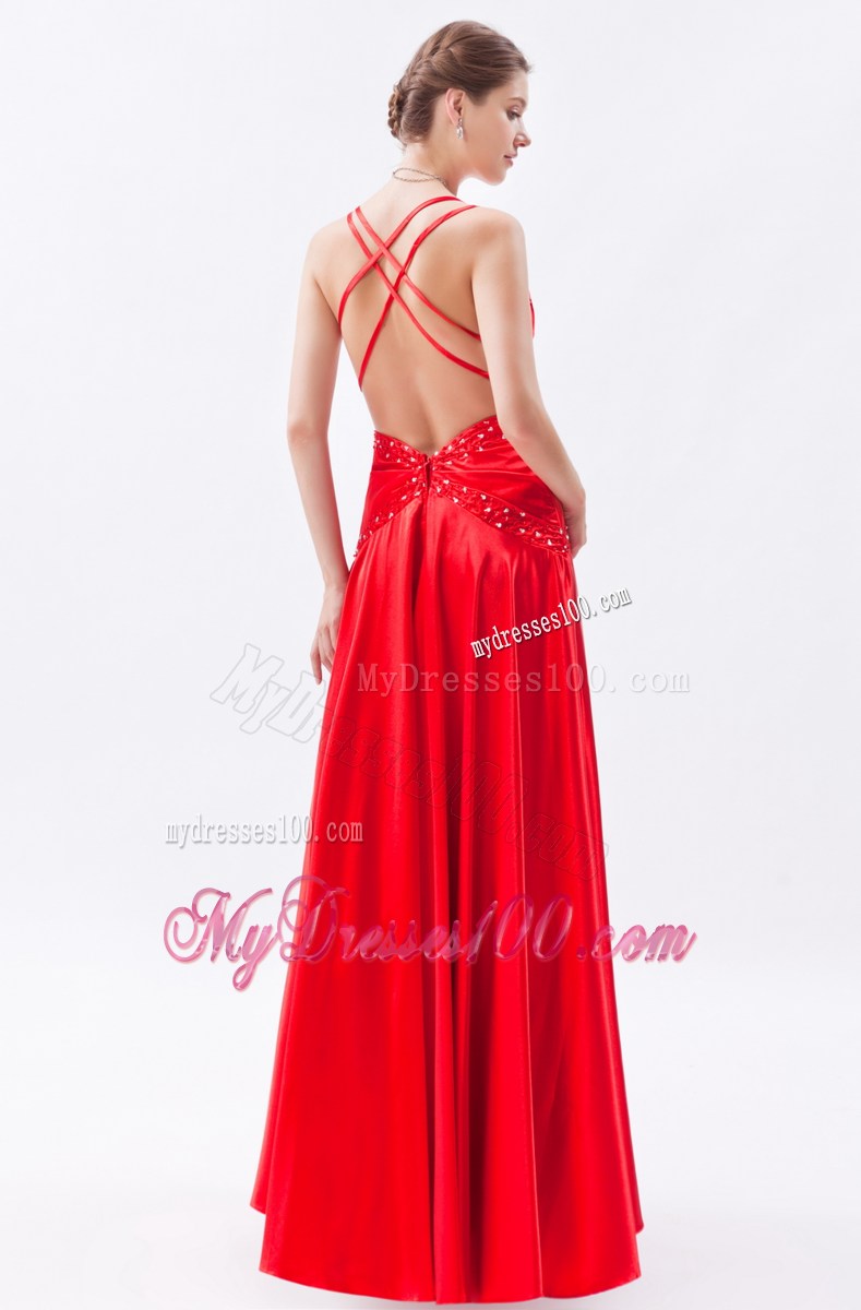 2013 Red Column Spaghetti Straps Prom Dress Appliques Floor-length