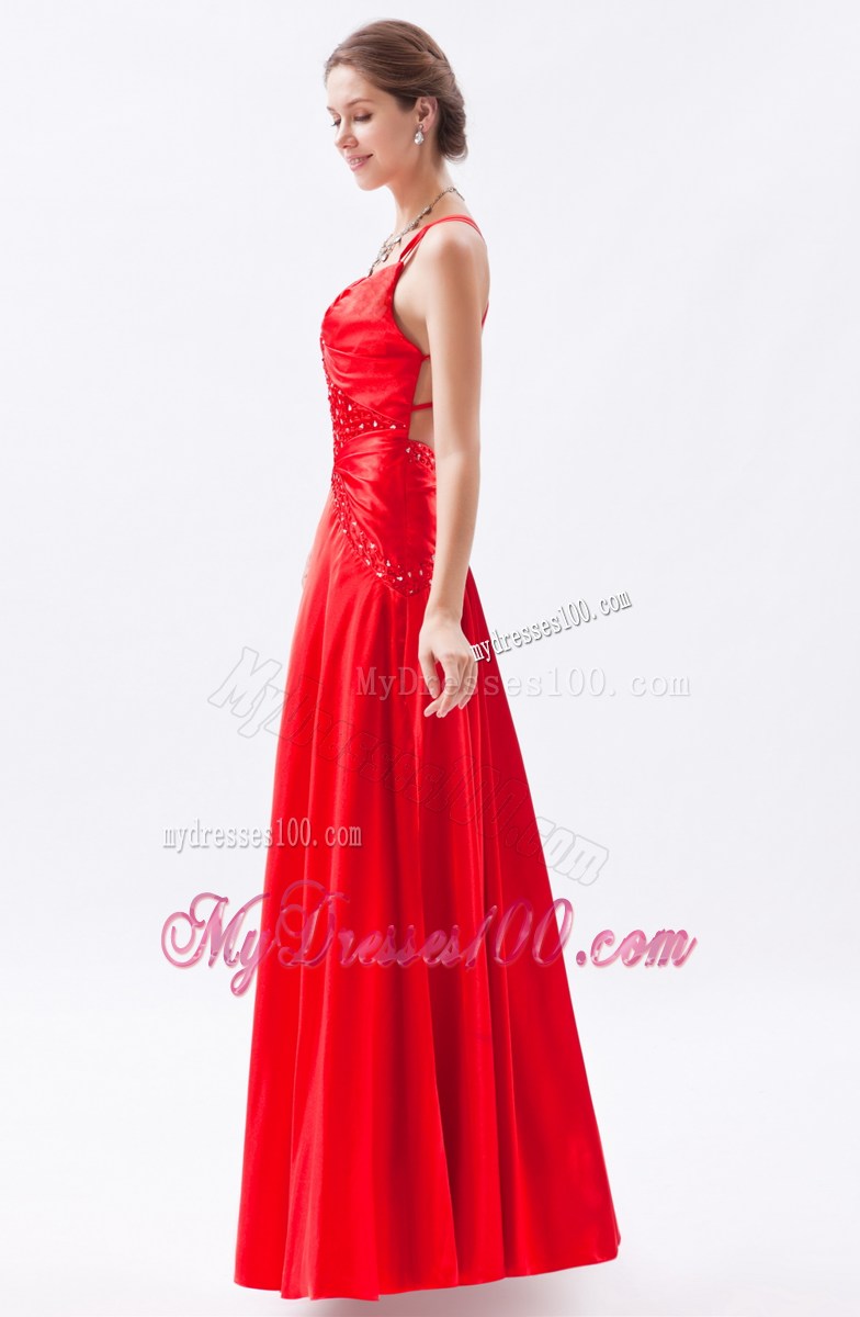 2013 Red Column Spaghetti Straps Prom Dress Appliques Floor-length