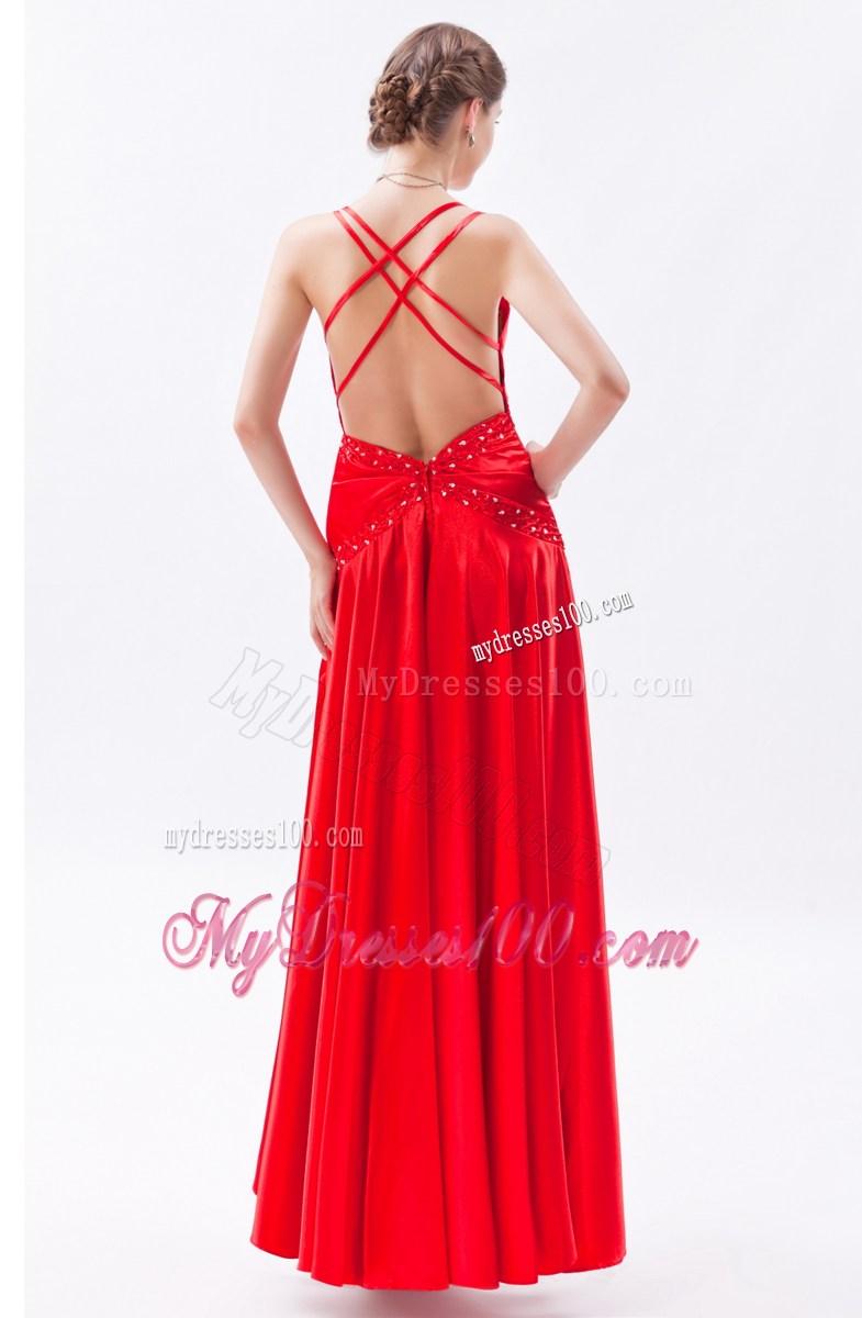 2013 Red Column Spaghetti Straps Prom Dress Appliques Floor-length