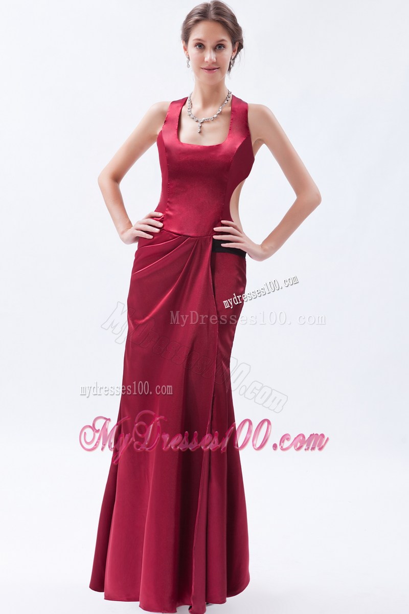 Wine Red Column Sheath Square 2013 Simple Long Prom Dresses