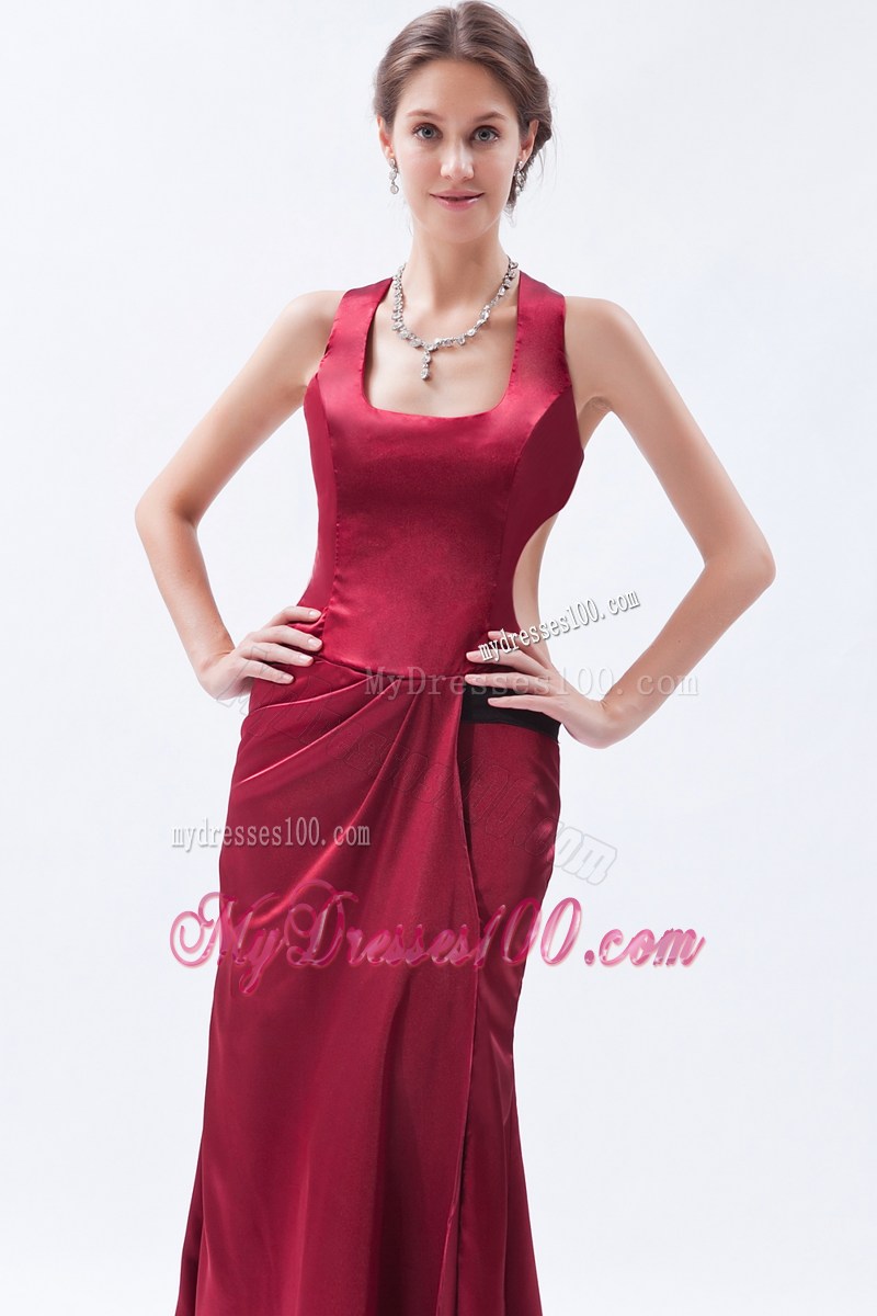 Wine Red Column Sheath Square 2013 Simple Long Prom Dresses