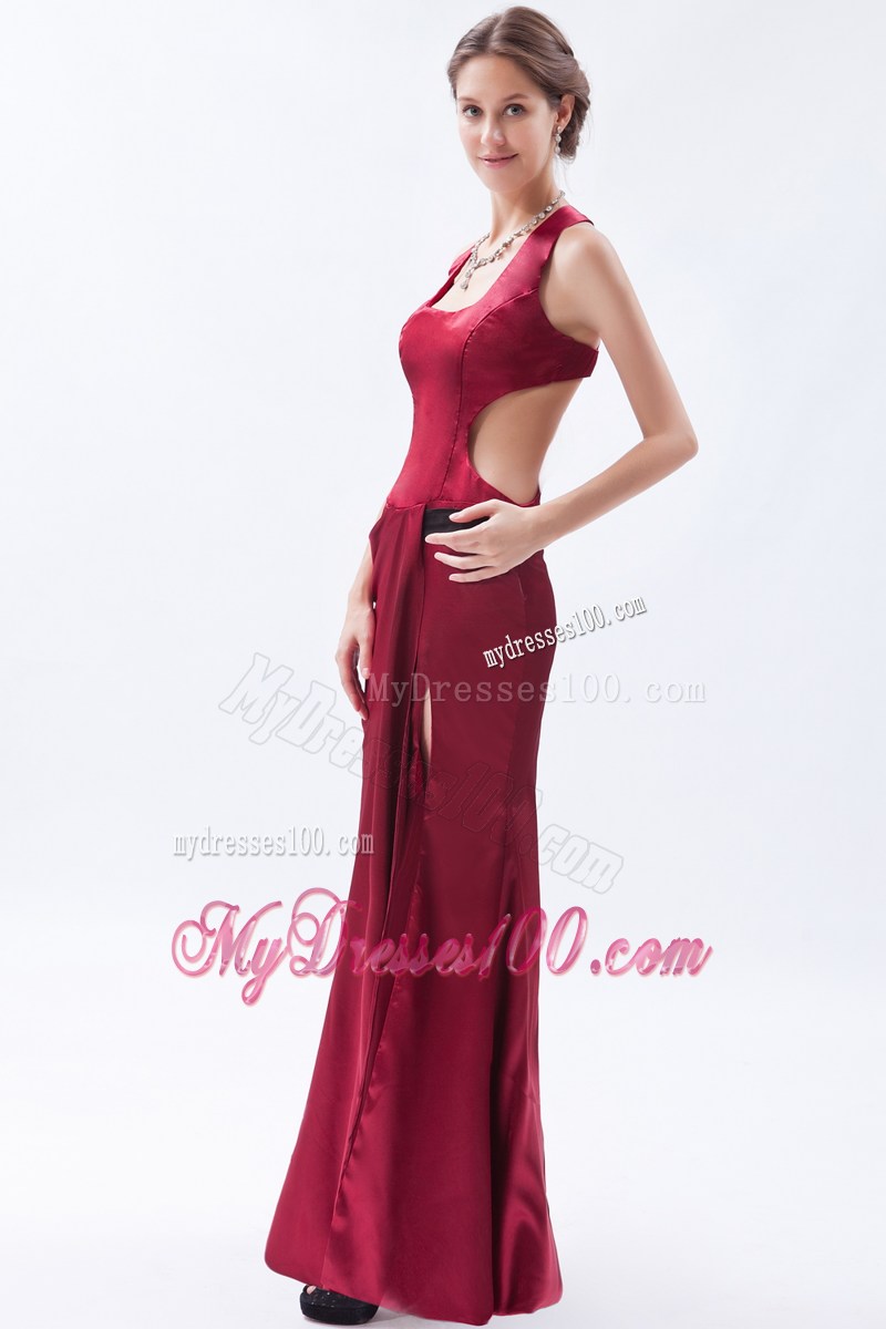 Wine Red Column Sheath Square 2013 Simple Long Prom Dresses