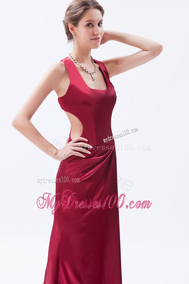 Wine Red Column Sheath Square 2013 Simple Long Prom Dresses