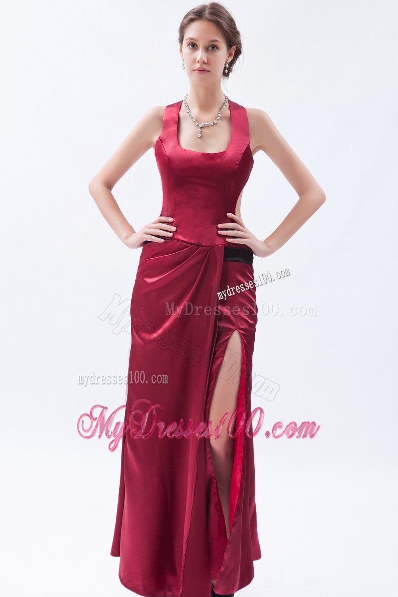 Wine Red Column Sheath Square 2013 Simple Long Prom Dresses