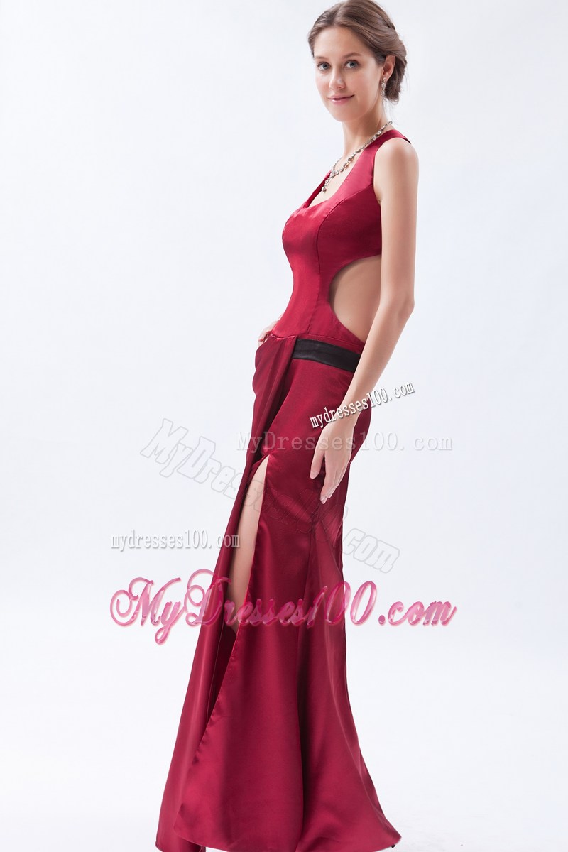 Wine Red Column Sheath Square 2013 Simple Long Prom Dresses