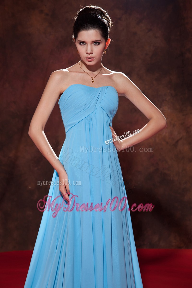Lovely Aqua Blue Empire Strapless Evening Dress Court Tain Ruching