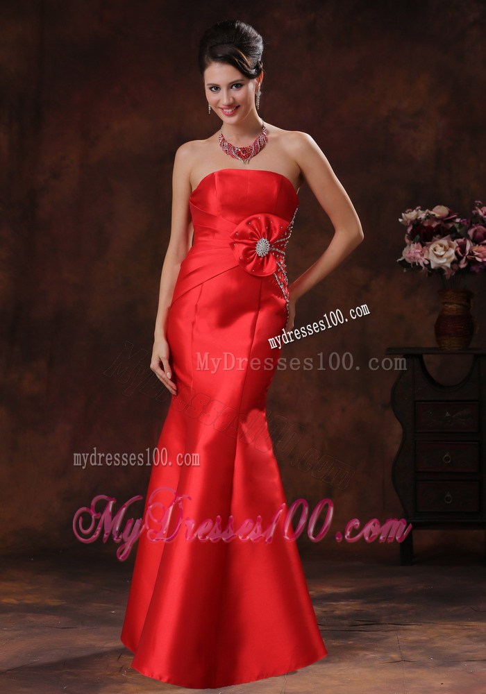 Summer Strapless Red Mermaid Prom Dress With Beaded Decorate