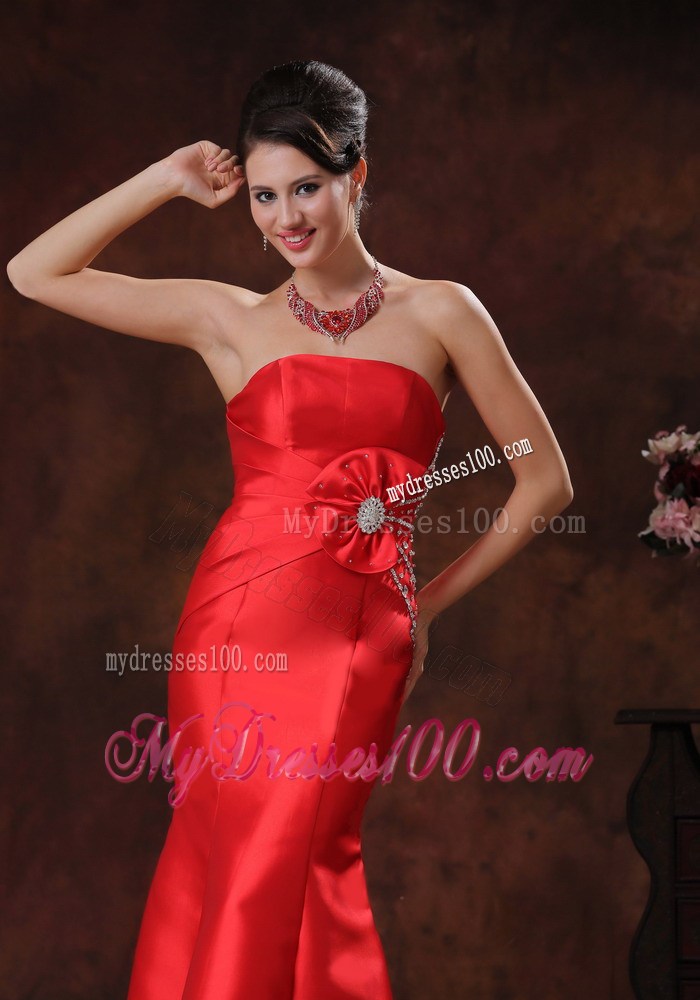 Summer Strapless Red Mermaid Prom Dress With Beaded Decorate