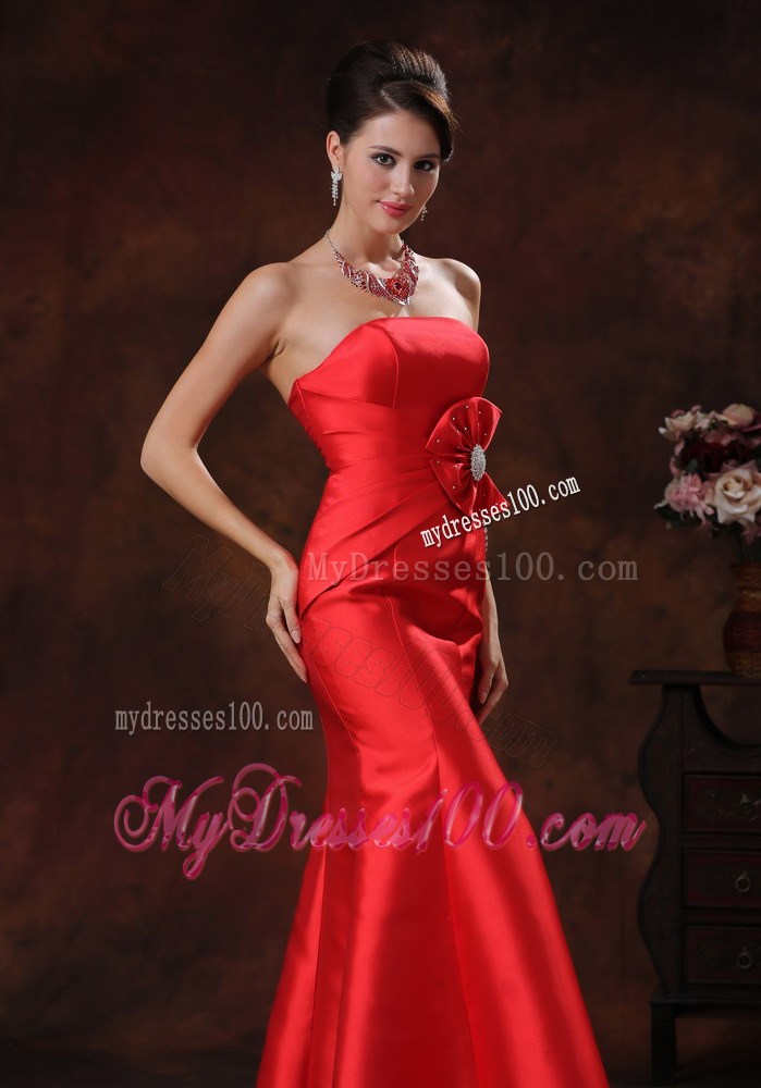 Summer Strapless Red Mermaid Prom Dress With Beaded Decorate