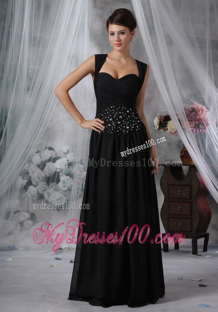 Beading Straps Black Floor-length Modest Prom Dresses For 2013