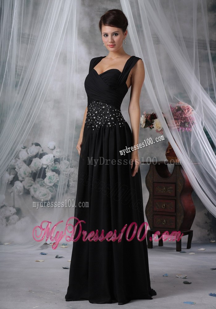 Beading Straps Black Floor-length Modest Prom Dresses For 2013