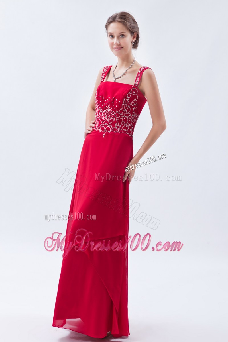 Coral Red Empire Straps 2013 Long Prom Dress Beading Floor-length