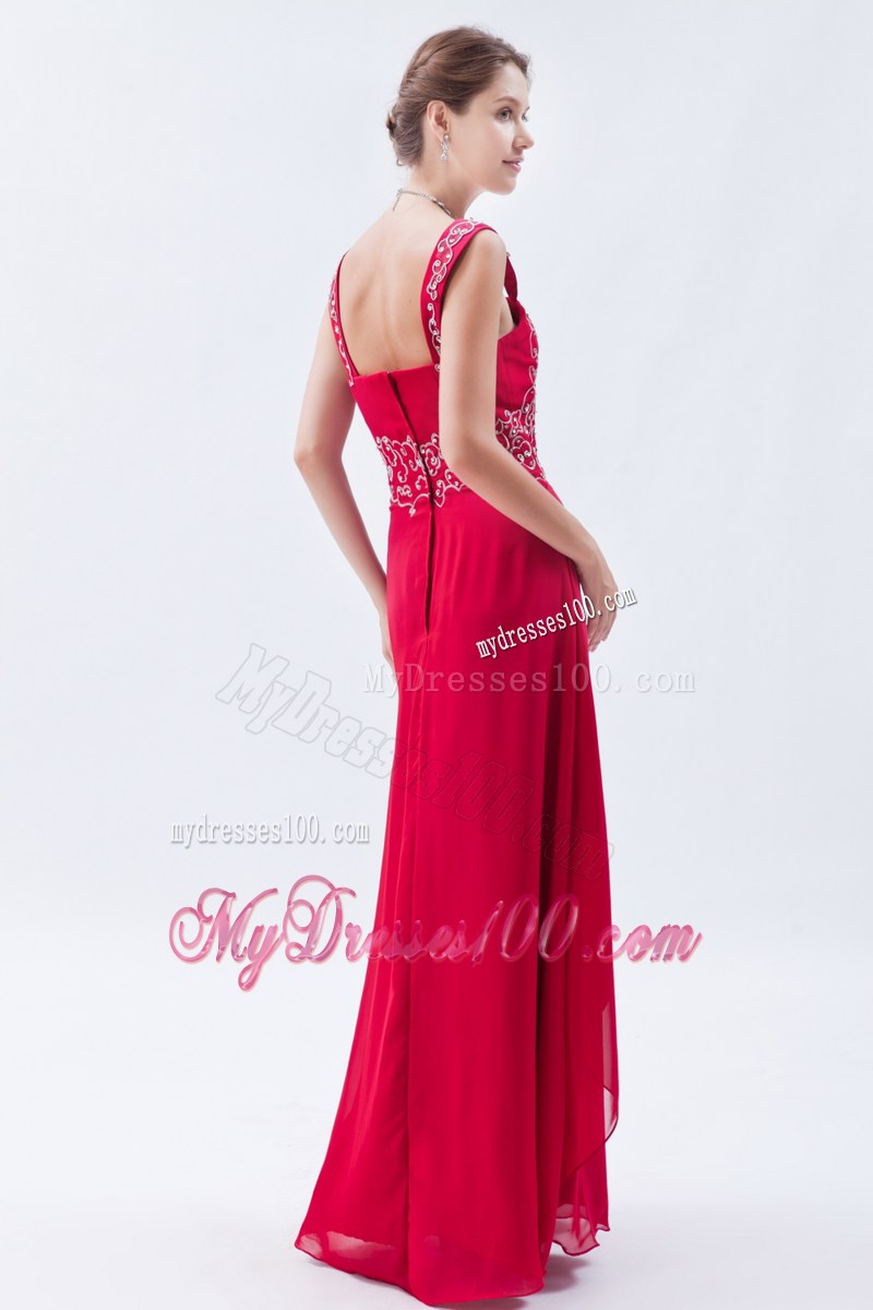 Coral Red Empire Straps 2013 Long Prom Dress Beading Floor-length