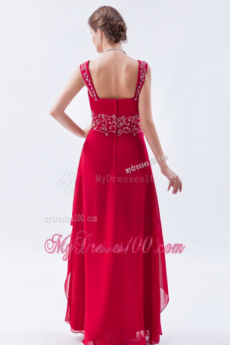 Coral Red Empire Straps 2013 Long Prom Dress Beading Floor-length