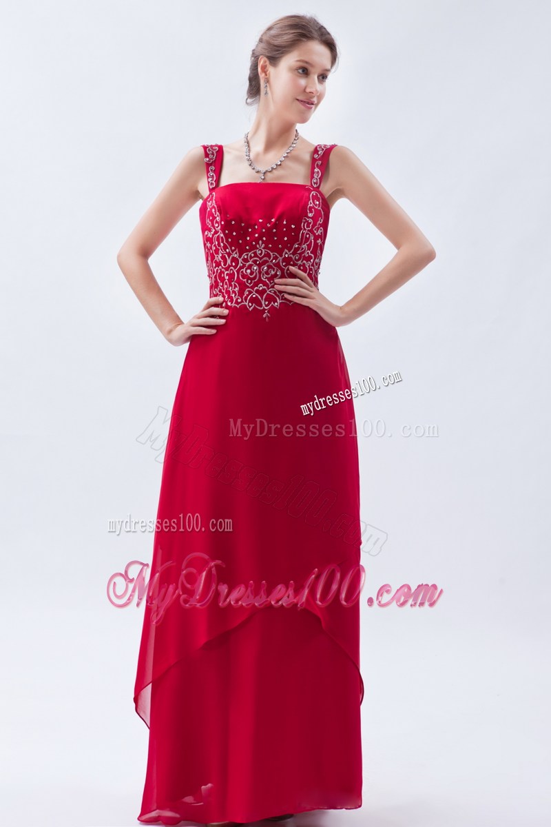 Coral Red Empire Straps 2013 Long Prom Dress Beading Floor-length