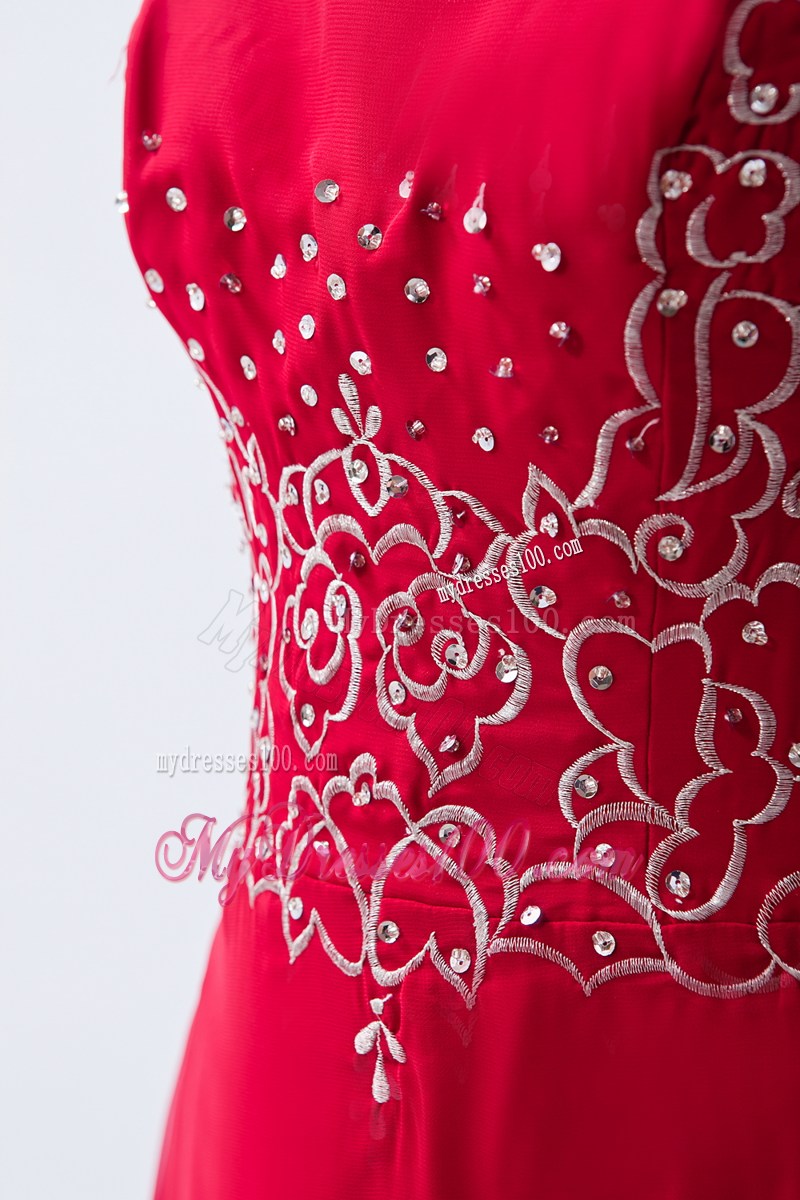 Coral Red Empire Straps 2013 Long Prom Dress Beading Floor-length