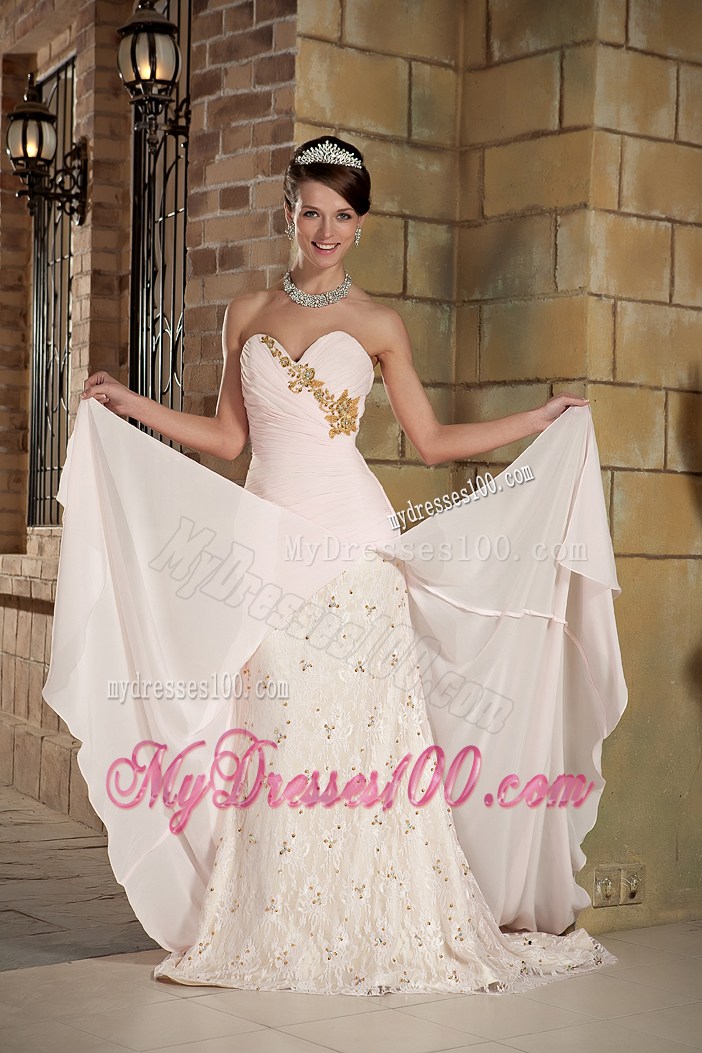 Cheap Light Pink Column Sweetheart Brush Train Beading Prom Dress
