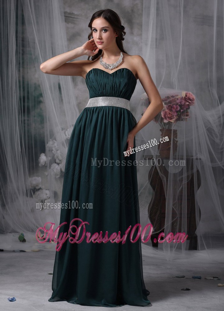 Exquisite Dark Green Prom Dress Empire Sweetheart Belt Brush Train