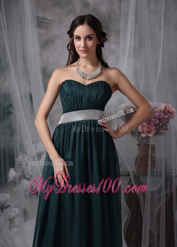Exquisite Dark Green Prom Dress Empire Sweetheart Belt Brush Train