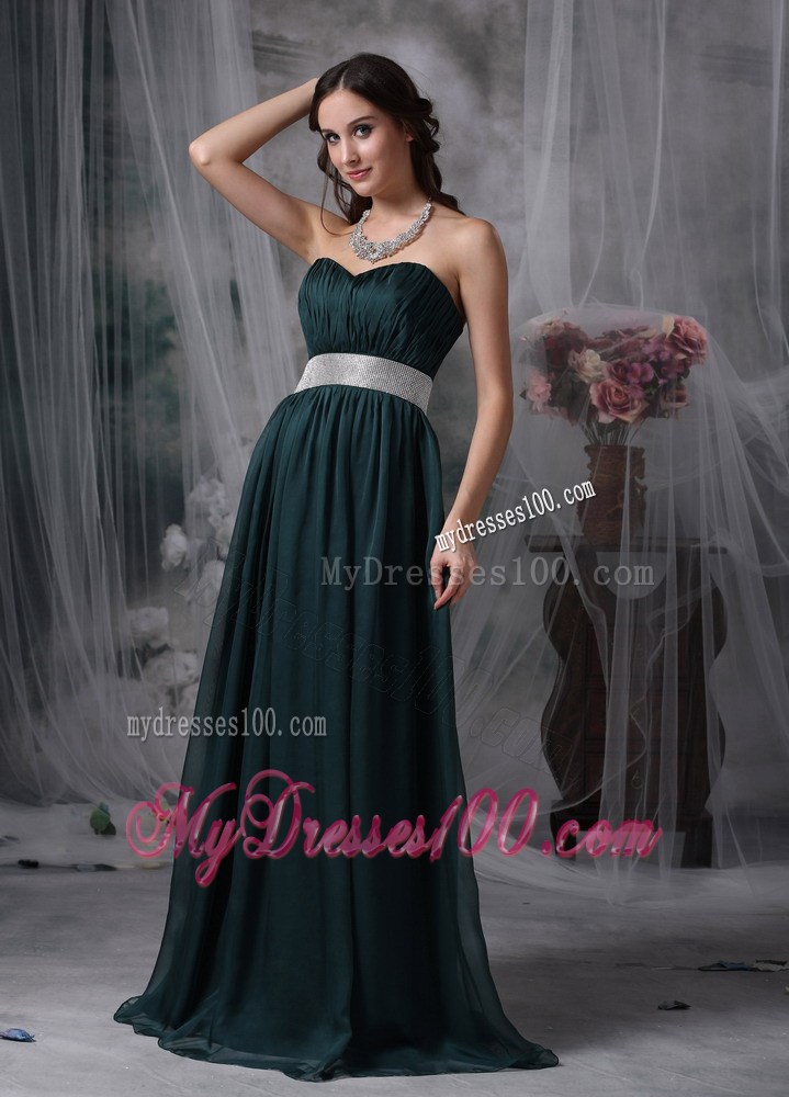 Exquisite Dark Green Prom Dress Empire Sweetheart Belt Brush Train