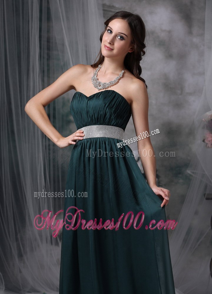 Exquisite Dark Green Prom Dress Empire Sweetheart Belt Brush Train