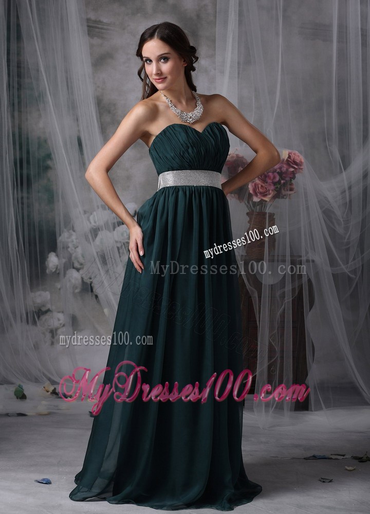 Exquisite Dark Green Prom Dress Empire Sweetheart Belt Brush Train