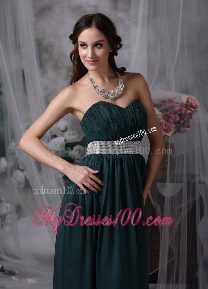 Exquisite Dark Green Prom Dress Empire Sweetheart Belt Brush Train