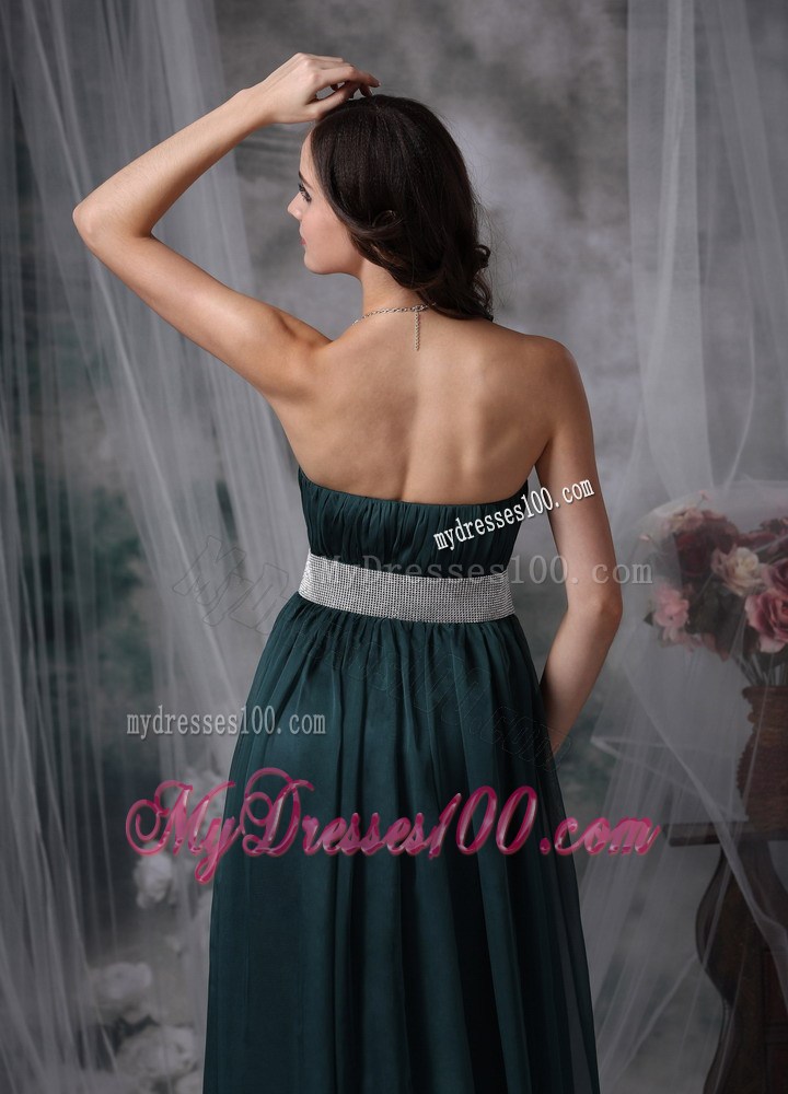 Exquisite Dark Green Prom Dress Empire Sweetheart Belt Brush Train