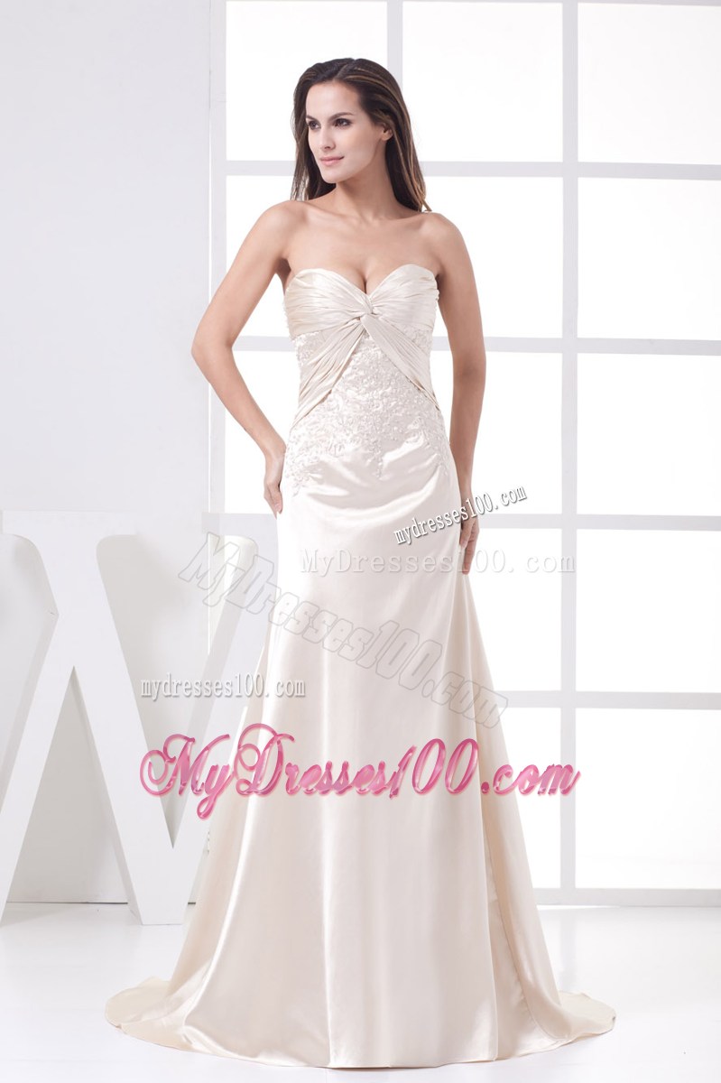 Sweetheart Embroidery Column Prom Dress With Brush Train