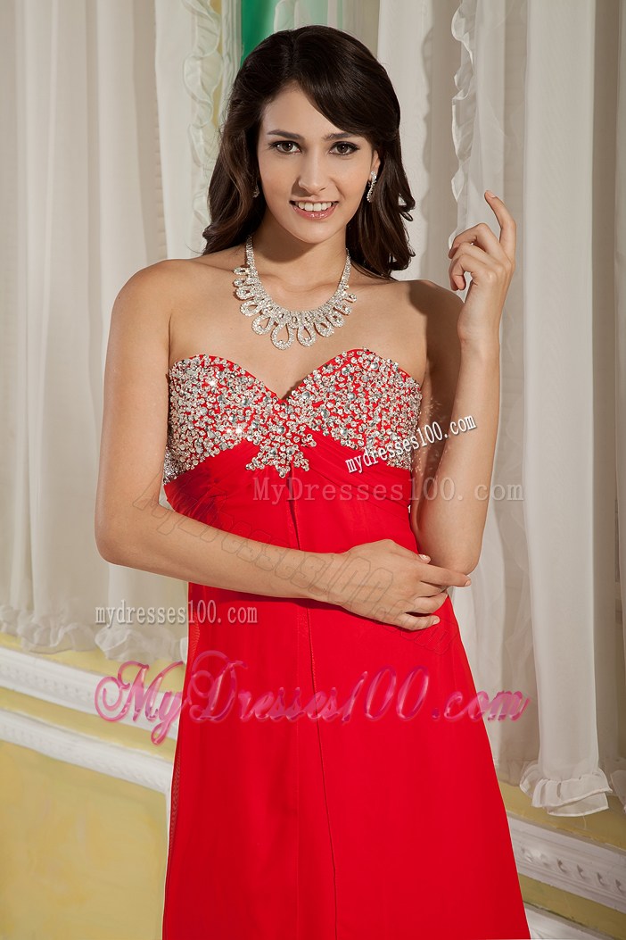 Luxurious Red Empire Prom Dresses Sweetheart Beading Floor-length
