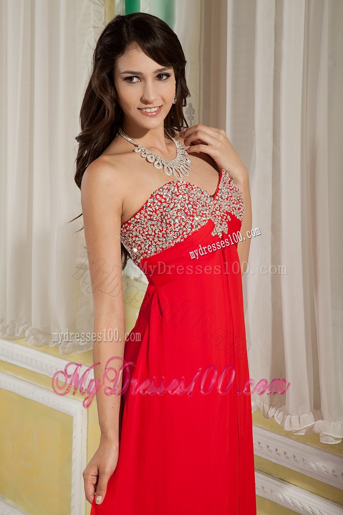 Luxurious Red Empire Prom Dresses Sweetheart Beading Floor-length