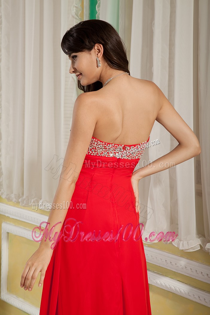 Luxurious Red Empire Prom Dresses Sweetheart Beading Floor-length