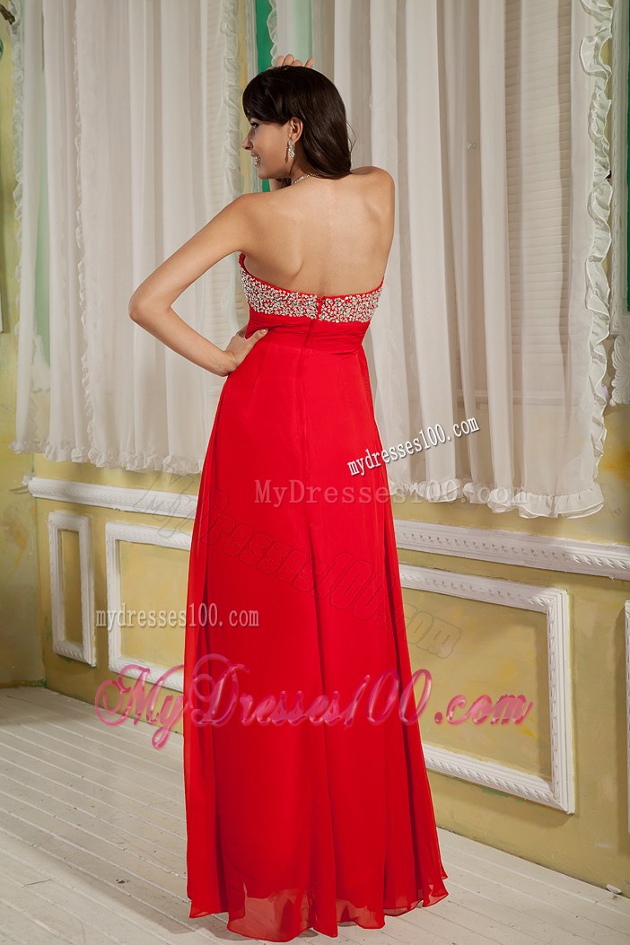 Luxurious Red Empire Prom Dresses Sweetheart Beading Floor-length