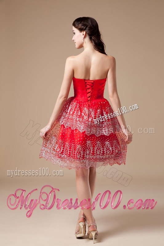 Sexy Red Strapless Summer Prom Dress Beading Knee-length