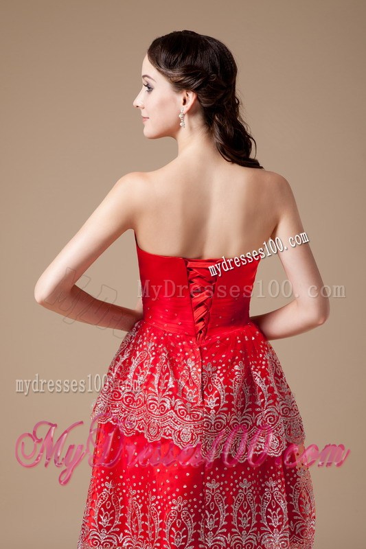 Sexy Red Strapless Summer Prom Dress Beading Knee-length