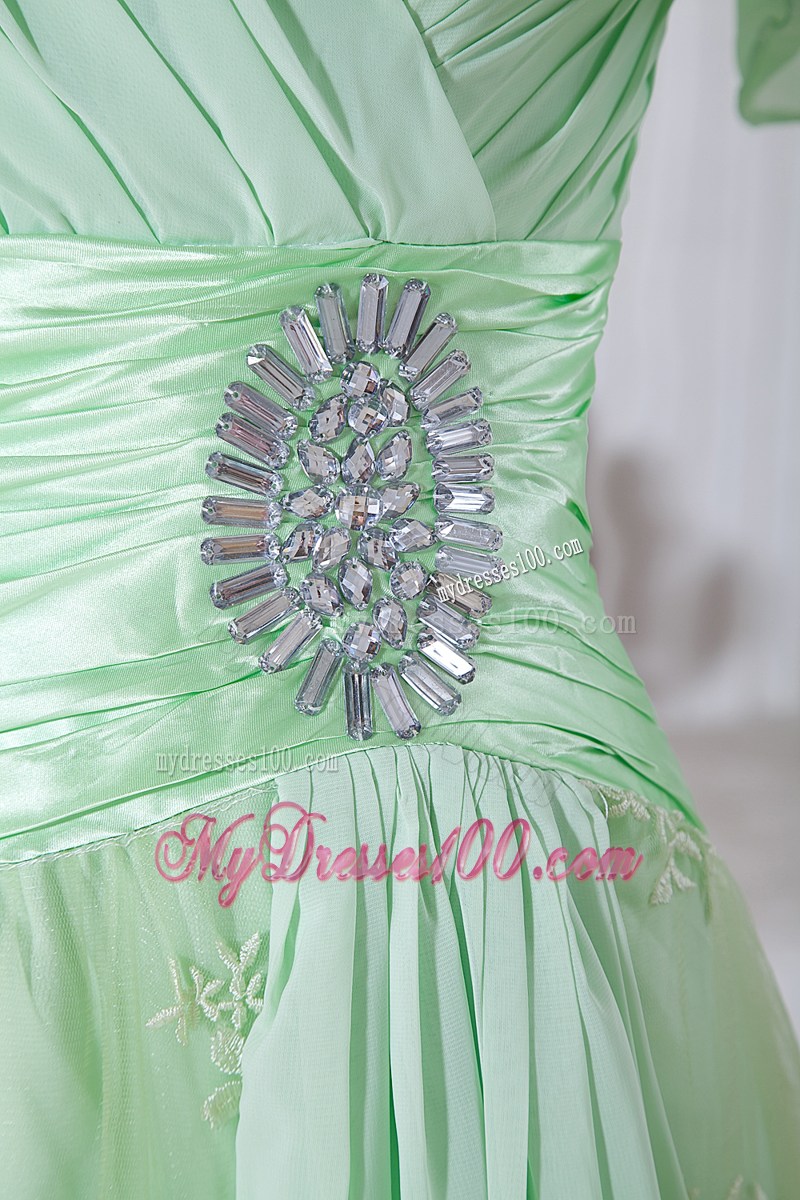 Cute Apple Green Empire V-neck Beading Prom Dresses Brush Train