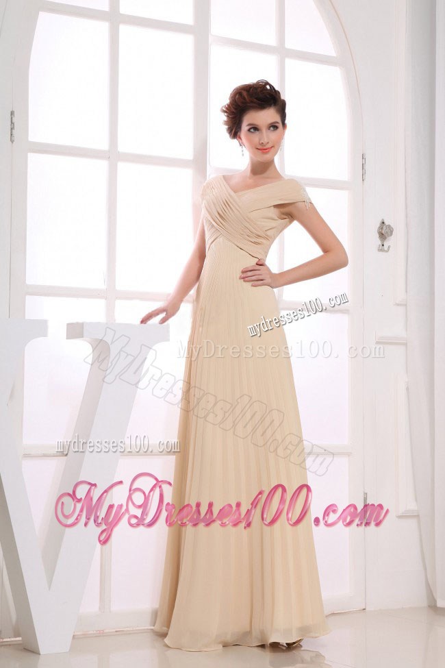 V-neck Champagne Long Ruched 2013 Prom Dress For Formal Evening
