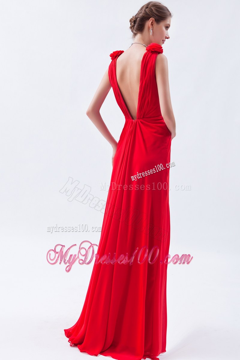 Red Empire V-neck Floor-length Beading 2013 Summer Prom Dresses