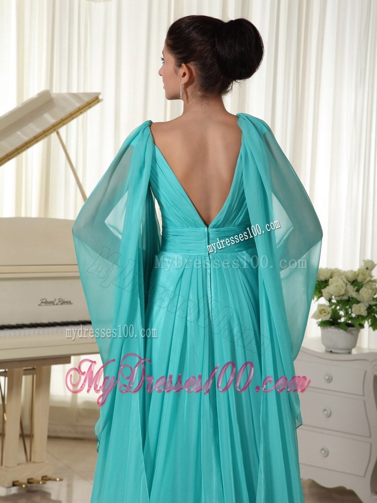 Long Sleeves Turquoise Empire Wonderful Beading Prom Dresses