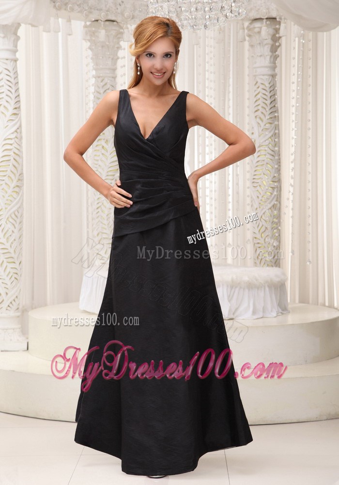 V-neck Black Modest 2013 Cheap Long Prom Dresses Formal Evening