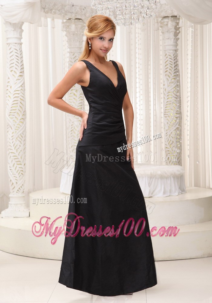 V-neck Black Modest 2013 Cheap Long Prom Dresses Formal Evening