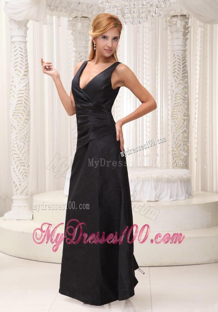 V-neck Black Modest 2013 Cheap Long Prom Dresses Formal Evening