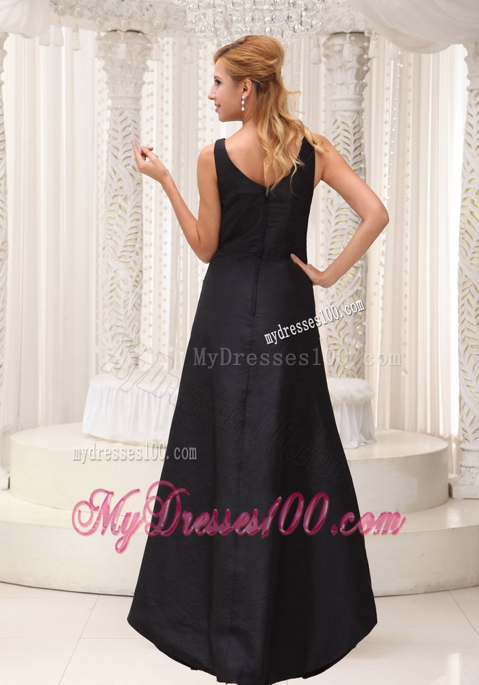 V-neck Black Modest 2013 Cheap Long Prom Dresses Formal Evening