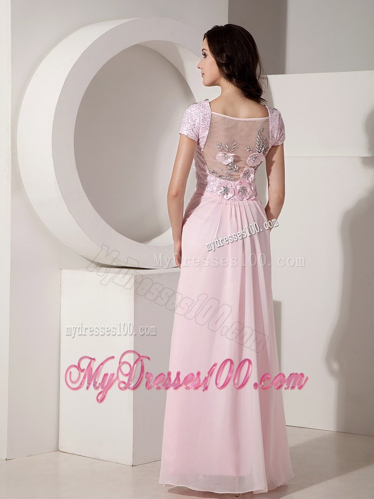 Simple Baby Pink Empire V-neck Prom Dress Beading Floor-length